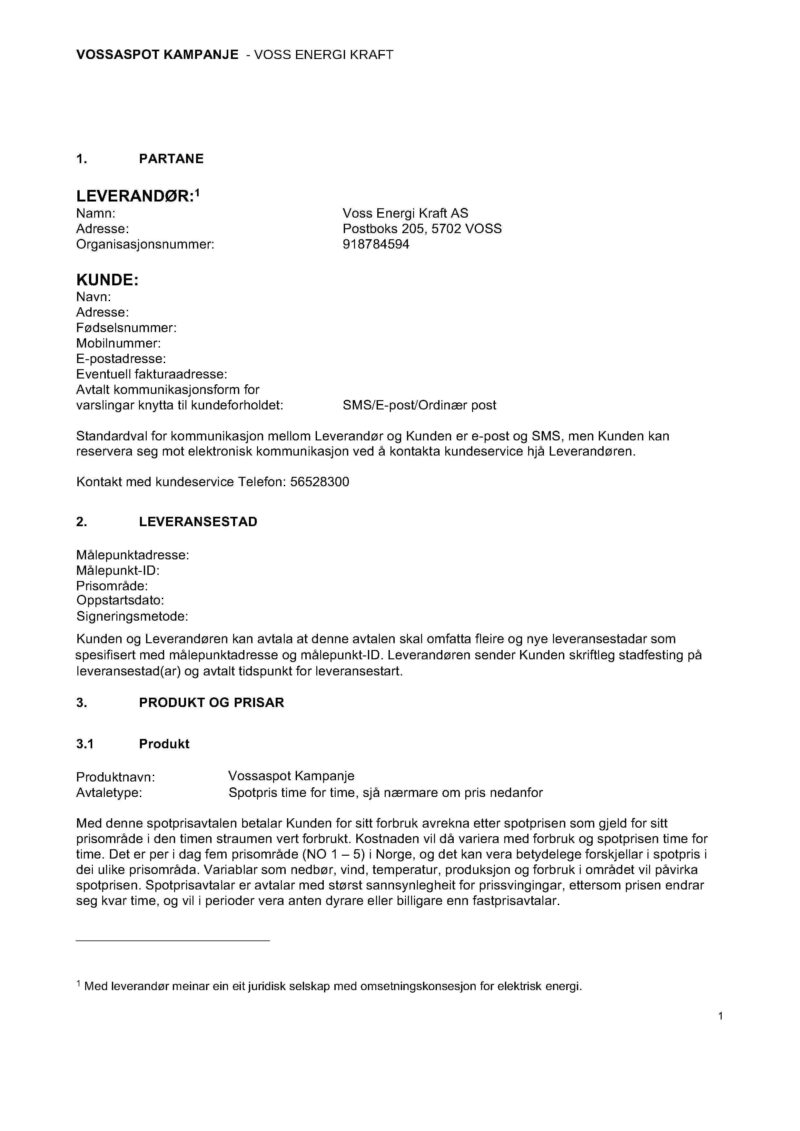 Leveringsvilkår Vossaspot Kampanje 1