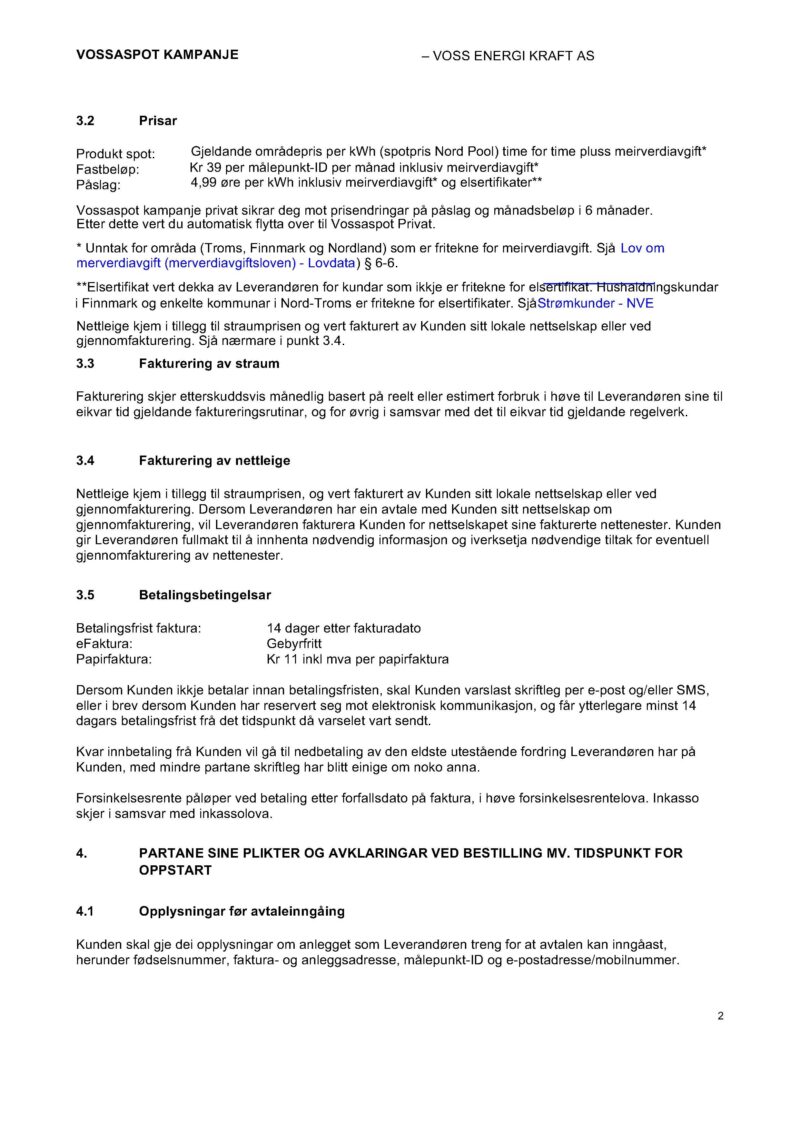 Leveringsvilkår Vossaspot Kampanje 2