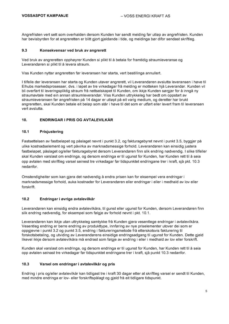 Leveringsvilkår Vossaspot Kampanje 5